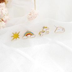 Emily️【台灣現貨12hr出】雲彩虹太陽馬四件組/耳針耳釘耳墜耳夾可愛卡通平價氣質韓系日系批發防