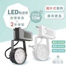 【優居科技】 散熱款LED軌道燈 高亮度投射燈 15W(黑殼/白殼) 白光/自然光/黃光