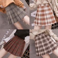 【7917】秋冬新款毛呢格紋高腰修身A字裙 百褶裙 半身裙 少女 姊妹(多款可選/S-L)