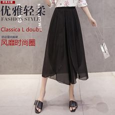 【KS238】飄逸顯瘦雪紡闊腿褲裙 寬褲(2色可選/M-4XL)