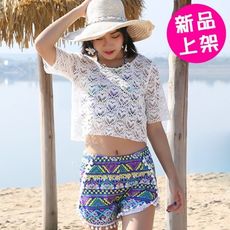 【6005-0628】流蘇民族風三件套比基尼 泳裝 (藏青/M.L.XL)