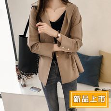 【698】秋季韓版中長款寬鬆連帽風衣外套(2色/M-L)