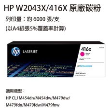 HP W2043X(416X) 紅色高容量原廠碳粉匣  適用HP M454 / M479