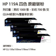 HP W2090A-93A(119A) 四色原廠碳粉匣  適用 HP 150a / 178nw