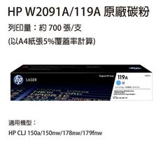 HP W2091A(119A) 藍色原廠碳粉匣  適用 HP 150a / 178nw