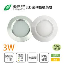 達源 LED崁燈 櫃內燈 櫥櫃燈 3W 5.5CM崁入孔 白框/銀框  全電壓 白光/自然光/黃光