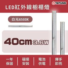 〖大同〗LED 3.6W 紅外線 感應櫥櫃燈 揮手即亮 磁吸安裝 40公分 電池供電 白光