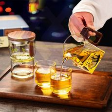 【禾統】胡桃木磁吸自動泡茶組(含茶杯) 茶壺組 泡茶組 泡茶 懶人茶壺 茶壺 玻璃泡茶