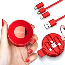 OATSBASF時尚三合一伸縮充電傳輸線+化妝鏡+手機支架 Apple&Micro&Type C插頭