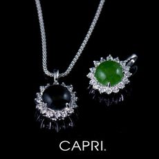 『CAPRI』精鍍白K金 鑲黑瑪瑙 鑲翠玉 CZ鑽 項鍊