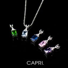 『CAPRI』精鍍白K金鑲CZ鑽 多色單鑽項鍊