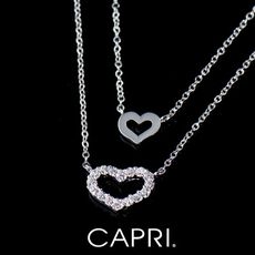 『CAPRI』精鍍白K金鑲CZ鑽 雙層愛心項鍊 《限量一個》