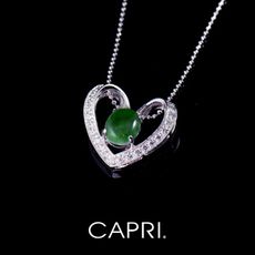 『CAPRI』精鍍白K金鑲CZ鑽 翠玉愛心項鍊 《限量一個》