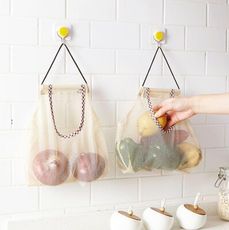廚房蔬菜收納網袋(米) 大號 日式簡約 網袋 廚房網袋置物袋 水果壁掛袋 可掛式洋蔥大蒜儲物