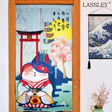 【Lassley蕾絲妮】日本門簾-神社招福貓85X150cm(雙開&一片)