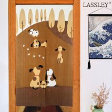 【LASSLEY】日本門簾-狗狗家族85X150cm(日式 和風 日風 雙開式)