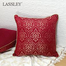 【LASSLEY】大馬士革緹花金邊靠枕 方形65cm(台灣製造 雙面質感抱枕)