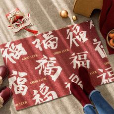紅色開運刮泥90x60cm玄關腳踏墊(絲圈印花地墊)