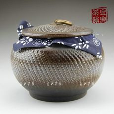 現代紫砂藝術 宜興紫砂茶葉罐 復古大號釉水醒茶散茶罐本桶茶葉罐1入