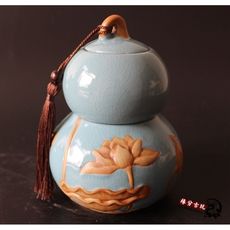 仿古瓷器哥窯茶葉罐陶瓷大號儲存罐密封罐 小號家用茶具葫蘆擺件1入
