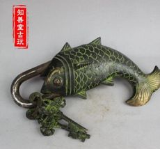 仿古純銅鎖魚鎖擺件