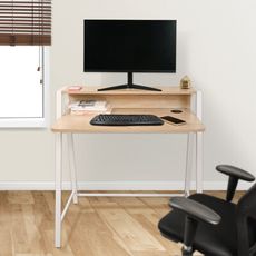 【AOTTO】簡約雙層木紋書桌-80CM(電腦桌 辦公桌 工作桌)