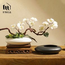 【好物良品】中式古典禪意扁形陶瓷花瓶 花藝花器 插花裝飾品 桌面餐桌擺飾｜F22