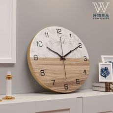 【好物良品】（直徑30cm）北歐極簡大理石紋理金屬加厚框靜音客廳創意掛鐘 F06 藝術掛鐘