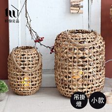 【好物良品】小款_峇里海島手工草編編織落地式裝飾籃吊掛燈(附LED蠟燭) 陽台庭院裝飾品｜F34-1