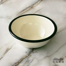 【好玩旅物】圓形大碗_象牙白黑邊琺瑯瓷餐盤組 戶外露營野炊餐具 家用碗盤子琺瑯烤盤搪瓷盤｜E82-4