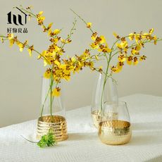 【好物良品】高款_簡約輕奢水晶玻璃金箔鑲色雙色花瓶 (兩款任選) 花藝花器 插花裝飾品｜L25-1