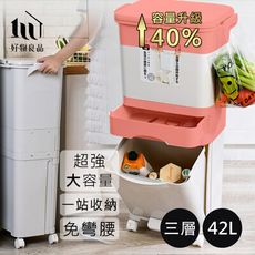 【好物良品】42L_日本家用廚房乾濕分離防臭按壓掀蓋式分層垃圾桶 廚餘桶 回收桶 垃圾分類｜C28