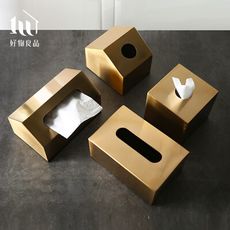 【好物良品】長形_高級金色不銹鋼面紙盒 餐巾盒 面紙盒 金屬面紙盒 衛生紙盒｜A27