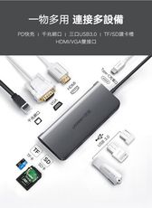 UGREEN 綠聯 九合一Type-C多功能轉接器(40873) HDMI 4K/VGA/USB3.