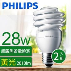 【飛利浦PHILIPS】螺旋省電燈泡T2 28W E27 120V   黃光 2入