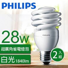 【飛利浦PHILIPS】螺旋省電燈泡T2 28W E27 120V  白光 2入
