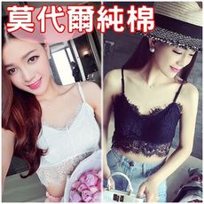 現貨附胸墊莫代爾純棉內衣性感蕾絲花邊抹胸細肩帶裹胸內搭胸罩吊帶內衣單防走光運動內衣肚兜小可愛背心