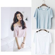 現貨文藝小清新一字領衣服寬袖素色短袖t恤短t短袖上衣短袖t恤吊帶短袖t恤吊帶裸肩露肩上衣斜肩上衣
