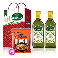 Olitalia奧利塔-橄欖油禮盒1組(2瓶/盒；1000ML/瓶)贈農心泡菜一包(效近)