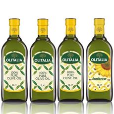 Olitalia奧利塔-健康調理油組(葵花油X1+橄欖油X3；1000ML/罐)