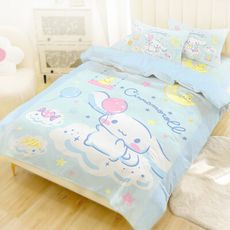 【享夢城堡】雙人床包兩用被套四件組-三麗鷗大耳狗Cinnamoroll 雲之國度-藍綠