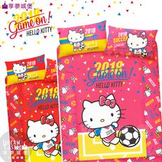 【享夢城堡】雙人床包枕套三件組5x6.2-HELLO KITTY 2018世足-粉.紅