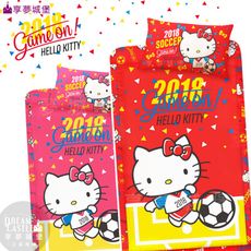 【享夢城堡】單人床包枕套二件組3.5x6.2-HELLO KITTY 2018世足-粉.紅