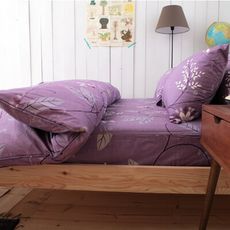 LUST生活寢具【普羅旺紫】100%純棉、雙人5尺精梳棉床包/枕套/舖棉被套組、台灣製