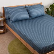 LUST【布蕾簡約-藍】100%純棉、雙人5尺精梳棉床包/枕套組 (不含被套)、台灣製