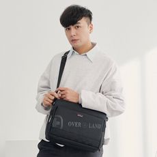 OVERLAND - LOGO浮印格紋拼接斜背包(大/L) - 5732