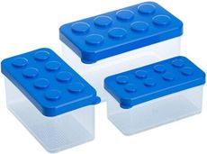 日本霜山 積木造型收納盒 三入組｜透明 藍色 可推疊 玩具收納盒 迷你收納盒