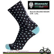 【速度公園】Bianchi MILANO MAIORI 運動襪子 黑底精典藍圓點 米蘭青 透氣吸汗