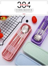 304不鏽鋼小麥餐具組（筷子＋湯匙） 便攜餐具 環保無毒 北歐風麥元素