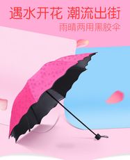 荷葉邊UV遮陽雨傘 遇水開花掛式 黑膠不透光 摺疊 自動傘 大傘面 防風 用不壞 小巧便攜 加厚三折